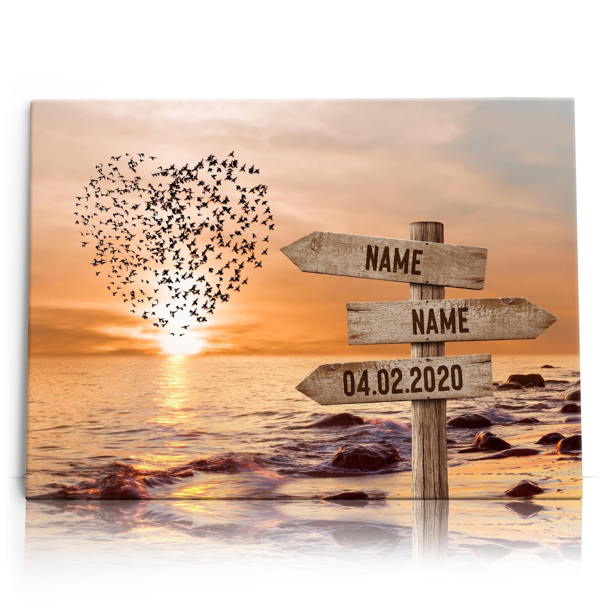 Liebesleinwand Das sind wir Leinwand: Sonnenuntergangsliebe | Leinwandbild mit Namen und Datum | Wandbild gestalten | Jahrestag Geschenk für Frau Freundin Mann Freund