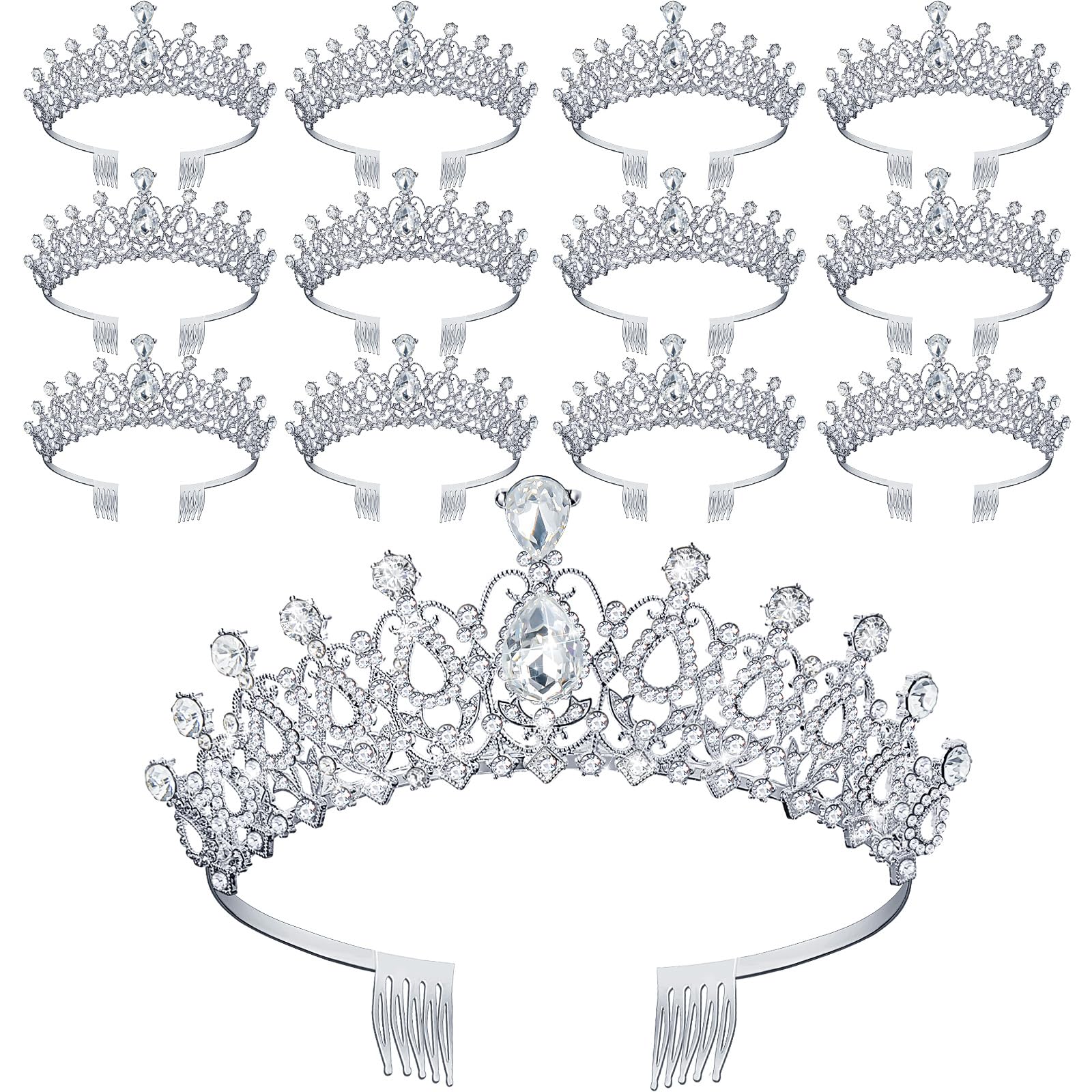 12 Pcs Crystal Tiara Princess Crown with Comb