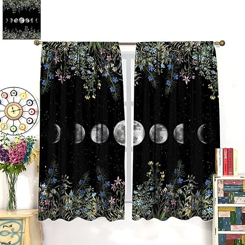 Miniatura 87 de Retro 70s Floral Blackout Window Curtains, Watercolor Flower Plant Rustic Modern Style Pattern Window Drapes, for Bedroom Living Room 42x45in 2