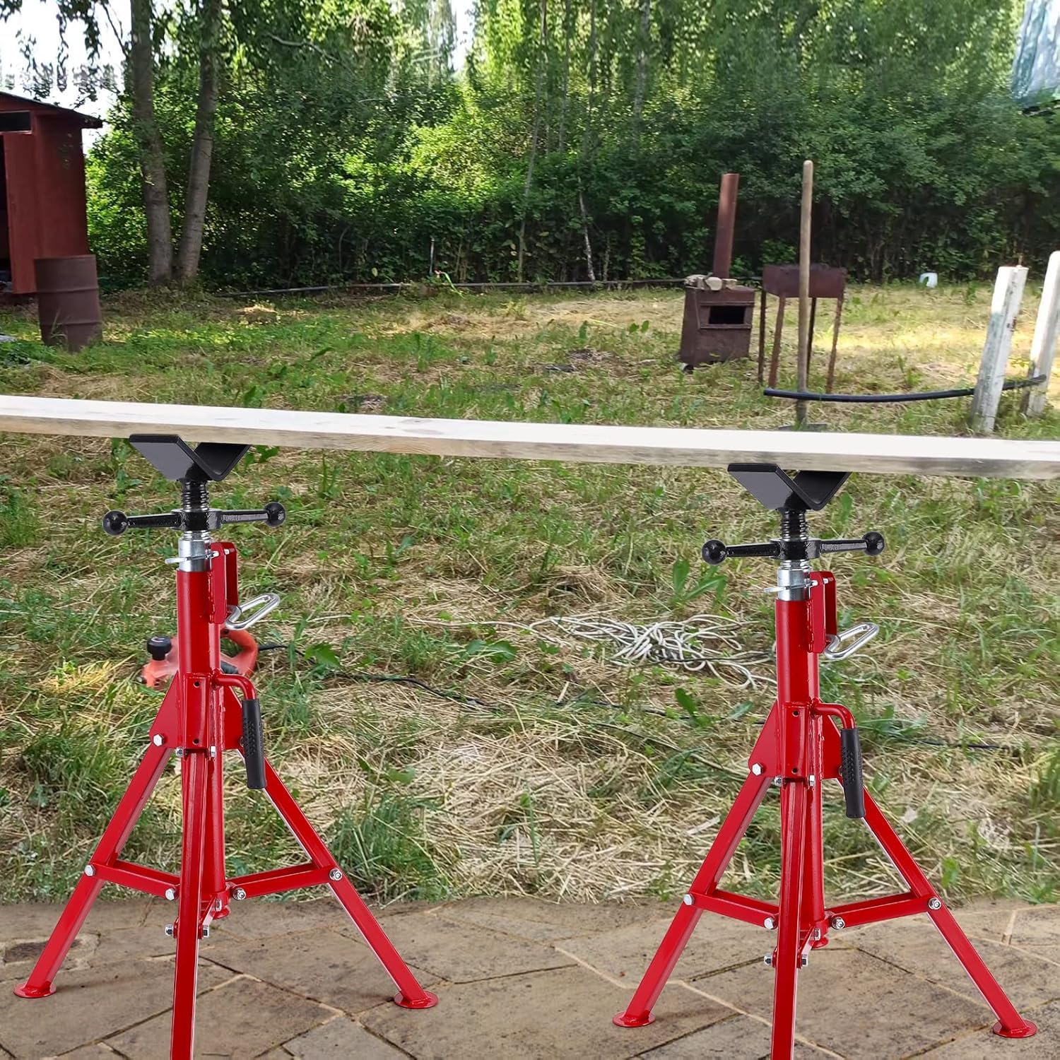Rohrstütze Rohrständer V-Kopf 2500 lbs Rohrbock Höhe verstellbar 28-52" 2500 LB, robuster Karbonstahlkörper, langlebiger, zusammenklappbares tragbares Rohr, Stahl-Wagenheberständer