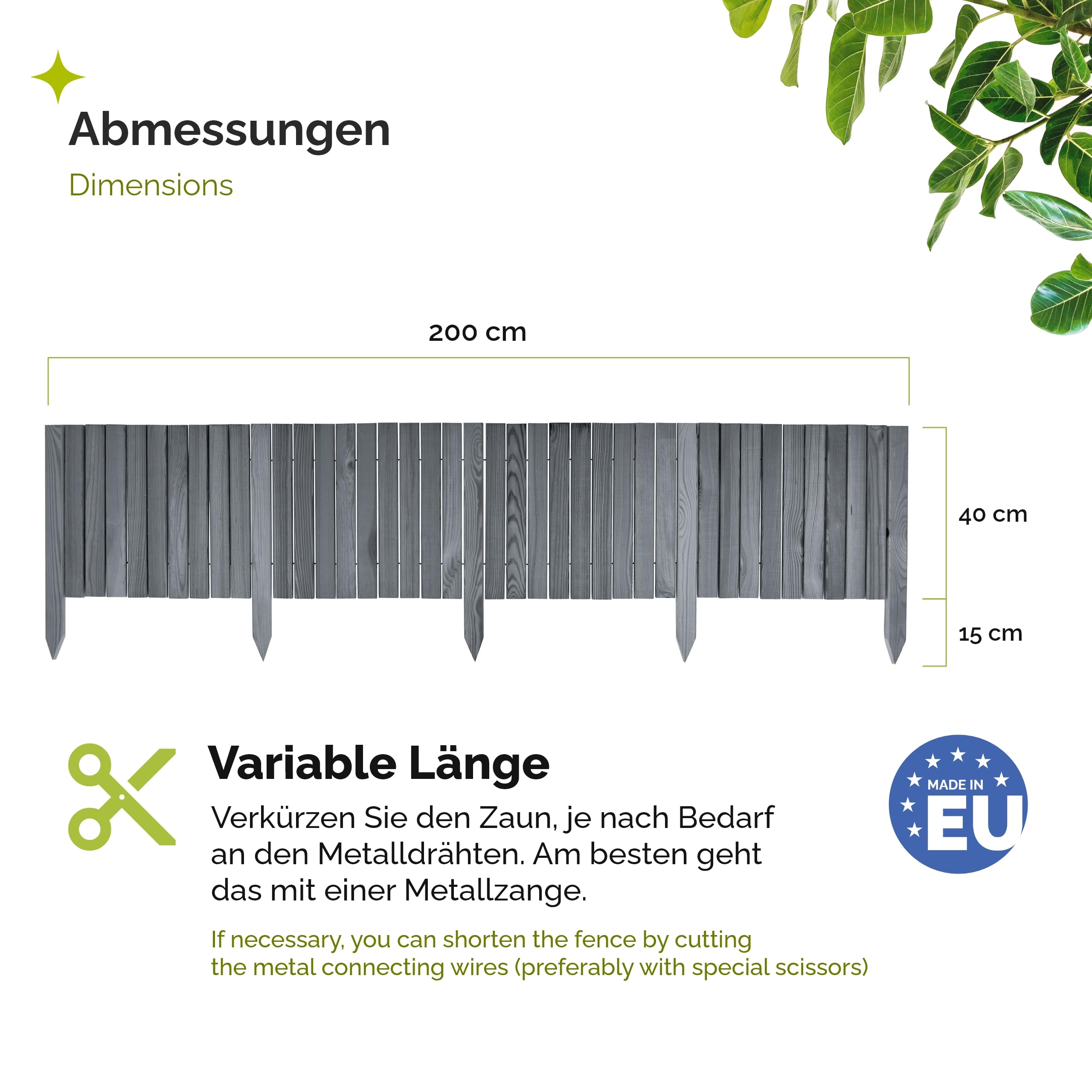 Garronda Beeteinfassung Holz Rasenkante Höhe: 40 cm Grau GD-0149