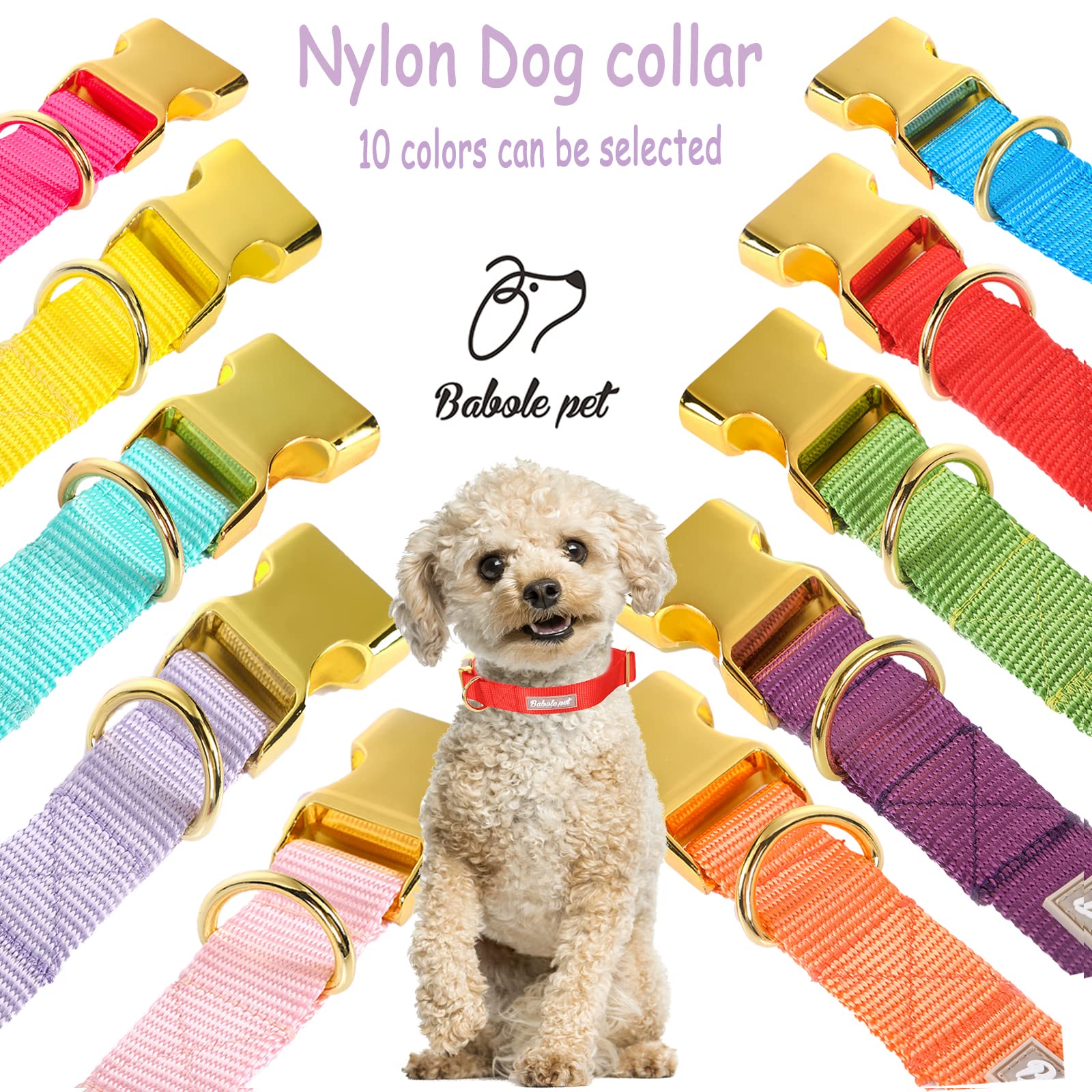 Babole - Collares de perro con hebilla de metal de seguridad, ajustables y cómodos collares de nailon para perros pequeños y medianos grandes (rojo, XS)