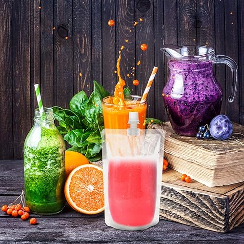Miniatura 7 de 50pcs bolsa de plástico 10.6 oz botellas de bebidas desechables contenedor de bebida sacar bebidas bolsas de jugo resellables para viajes al aire