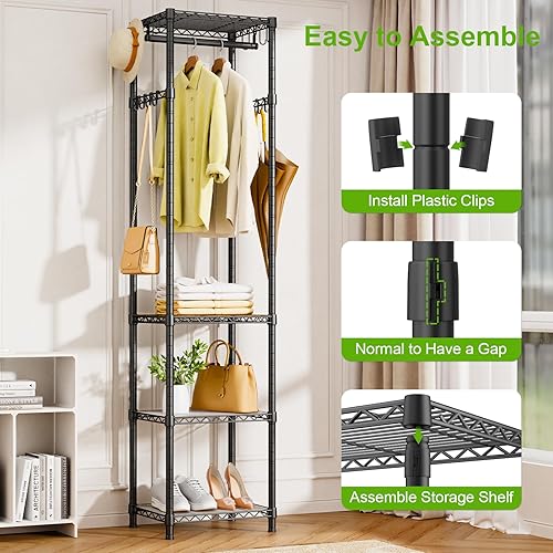 Miniatura 8 de R1 Perchero de Servicio Pesado para Ropa, Percheros para Ropa para Colgar Prendas, Perchero de Prendas con Estantes de Almacenamiento, Perchero