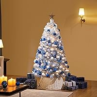 Vista 5 de Yaheetech Árbol de Navidad artificial preiluminado de 4.5 pies con luces blancas cálidas incandescentes, árbol de Navidad preiluminado completo