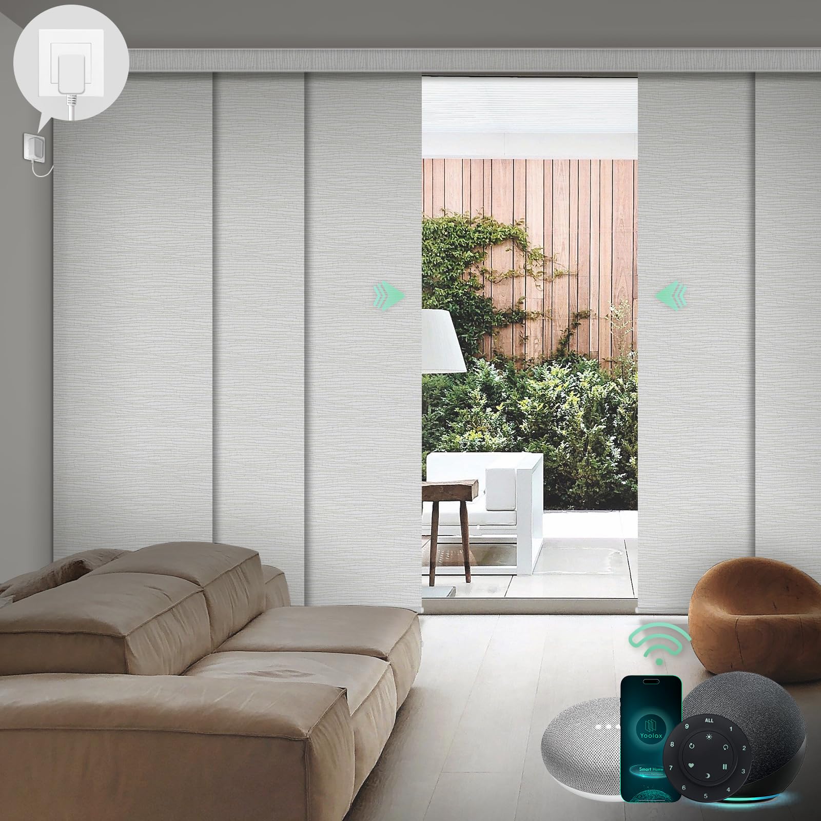 Yoolax Custom XL Smart Sliding Blinds, Motorized Panel Compatible With Alexa, Blackout Vertical for Glass, Patio, Closet Doors, Foggy Thread Gray