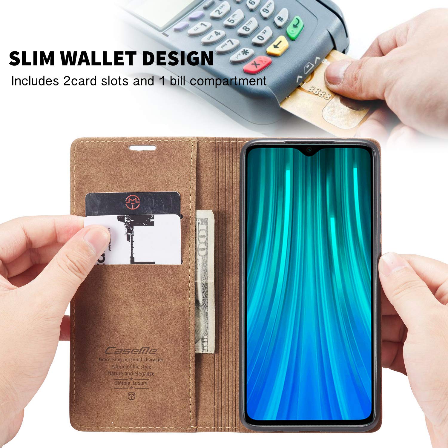 Leder-Hülle Für Xiaomi Redmi Note 8 2021 – Klappcase Mit Standfunktion & Kartenfächern In Braun