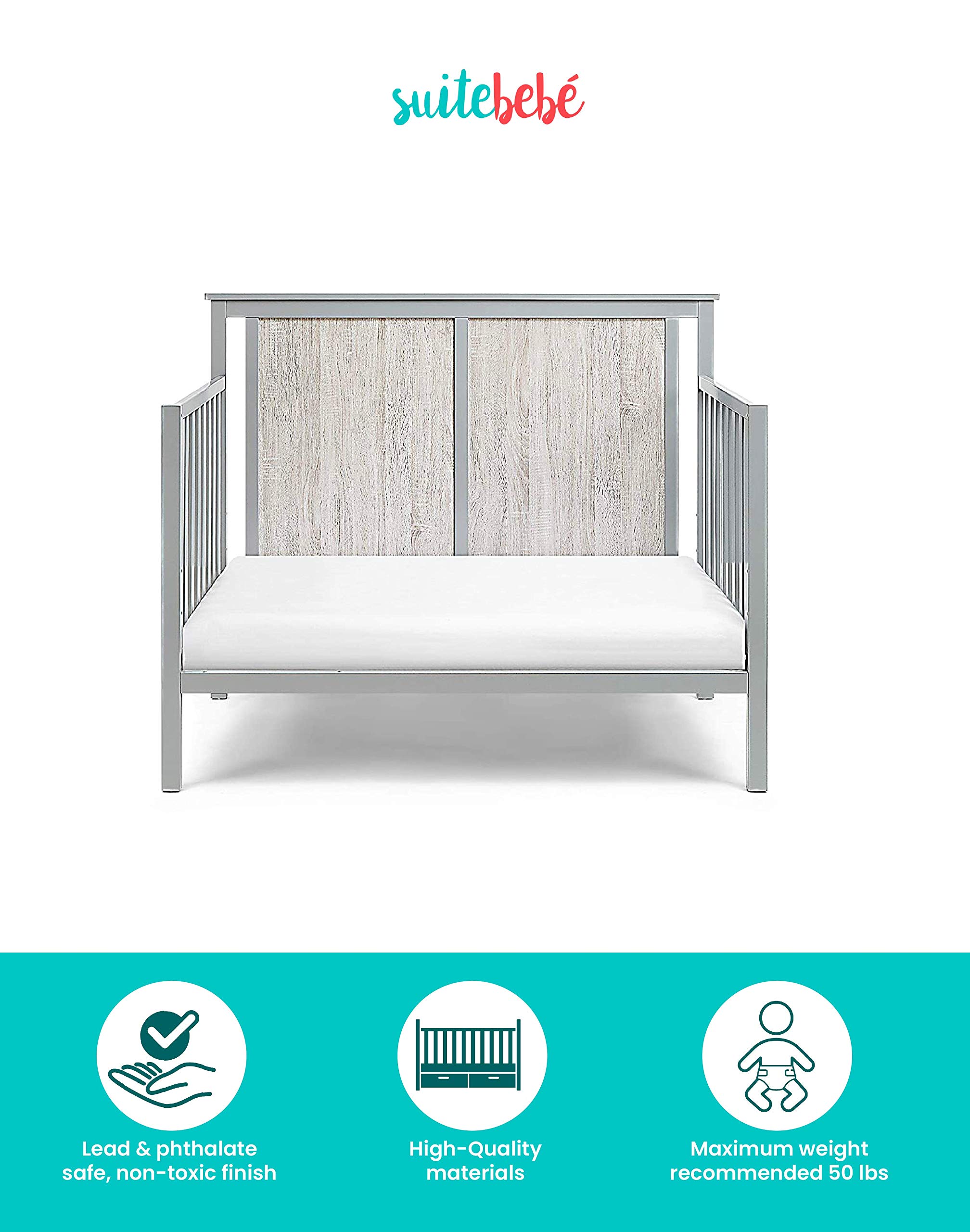 Suite Bebe Connelly 4 in 1 Convertible Crib in Gray with Rockport Wood