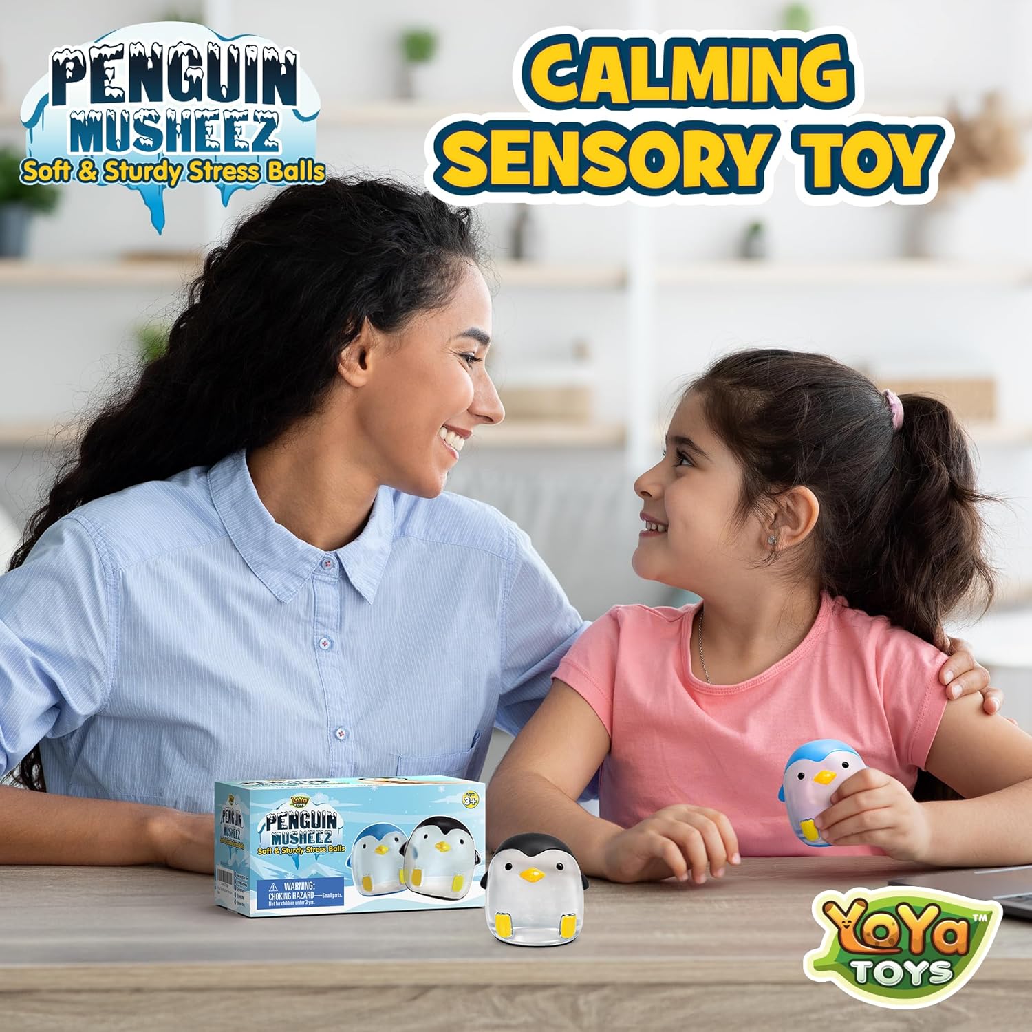 YoYa Toys Musheez Penguin Squishy Stress Balls 2-Pack - Sensory Fidget Toy - Fun to Squeeze and Stretch - Soft Penguin Squishies Stress Relief Ball for Kids - Cute for Boys and Girls