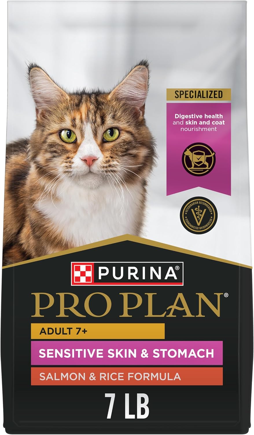Purina Pro Plan Sensitive Skin and Stomach Senior Cat Food Salmon and Rice Formula - 7 lb.