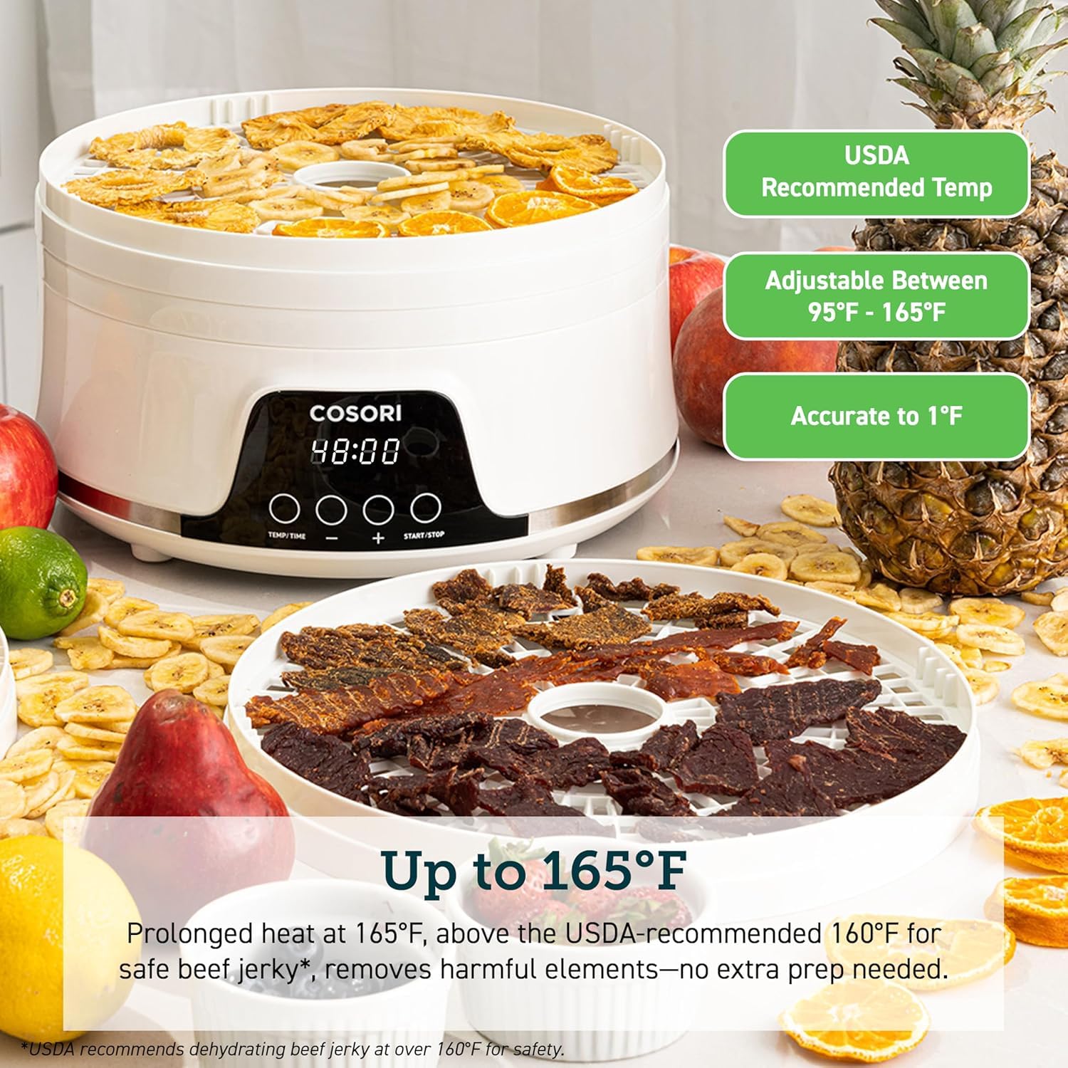 COSORI Deshidratador de Alimentos, 5 Bandejas sin BPA, 165°F Control de Temperatura, Temporizador 48H, 350W para Frutas, Verduras, Carne y Snacks para Perros, con 50 Recetas