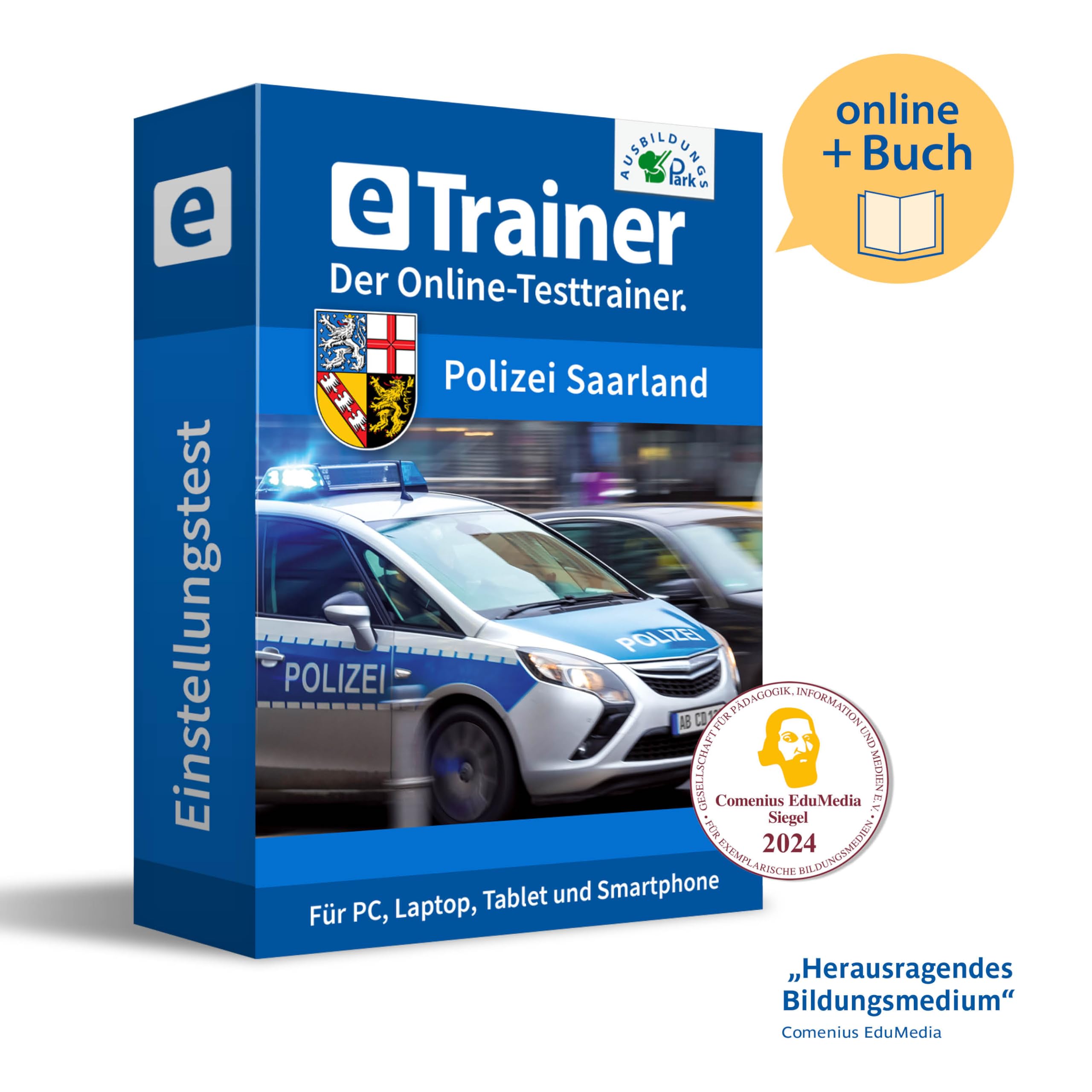 Eignungstest Polizei Saarland Prüfungspaket | Online-Trainer mit Mathe-Buch | Aufgaben mit Antworten und Lösungswegen | Einstellungstest erfolgreich bestehen | Deutsch, Wissen, Mathe, Logik …