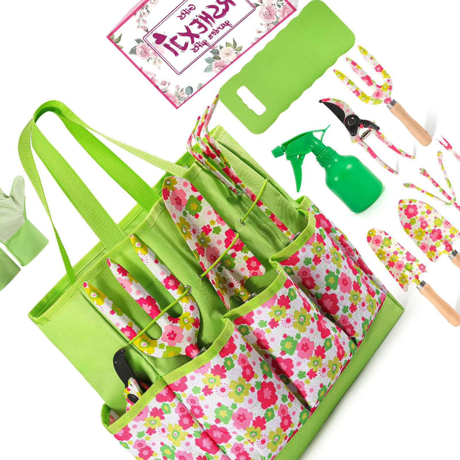 Iron Garden Tools Collection, 10 divisioni, con stampe decorative e borsa accessibile per più posizioni, comoda impugnatura
