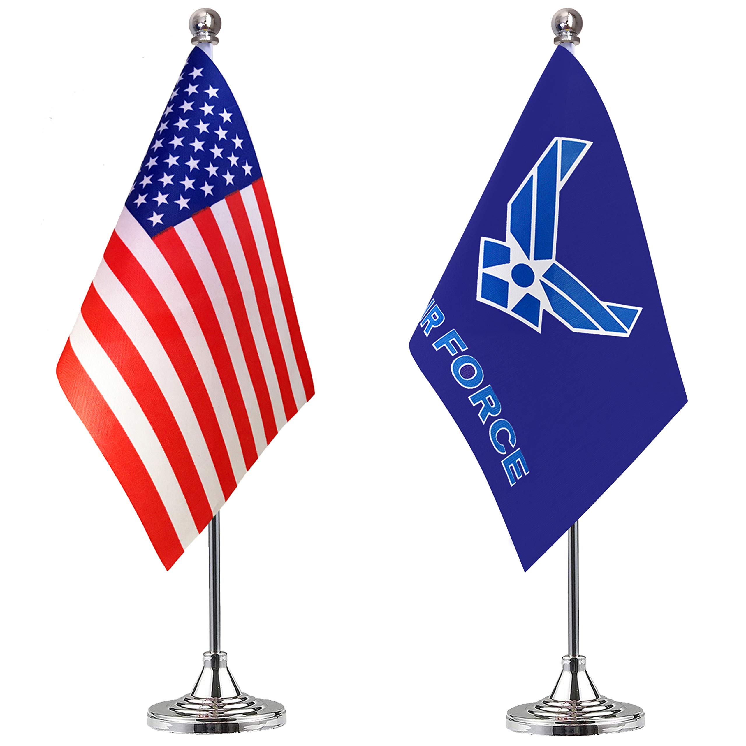 LoveVCUS Air Force Wings Desk Flag Small Mini Military Office Table Flags with Stand Base,2 Pack