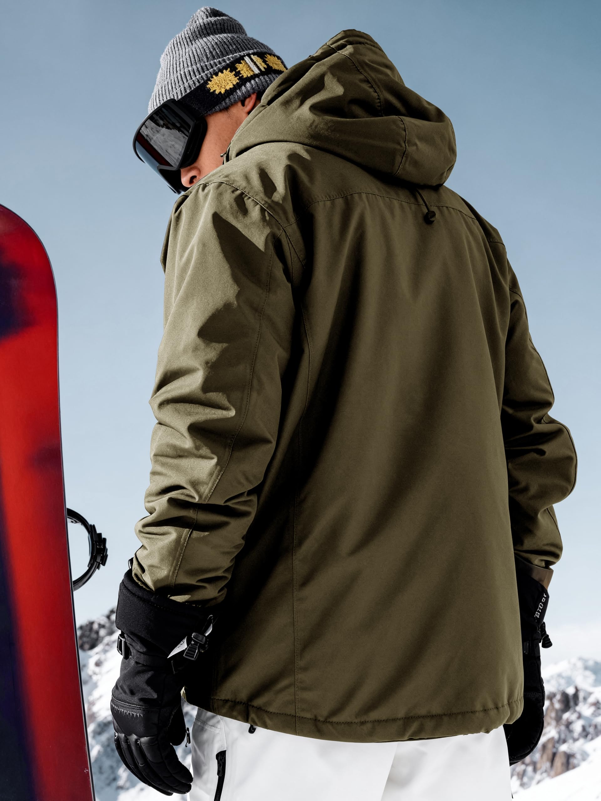 FREE SOLDIER Chaqueta de esquí impermeable para hombre, forro polar, abrigo de nieve cálido con capucha y costuras totalmente selladas