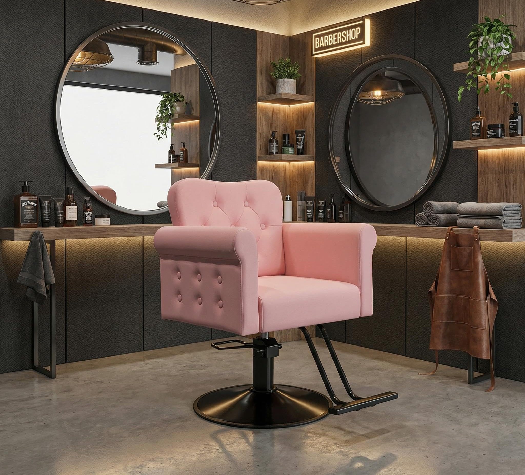 GarveeHome Friseurstuhl 360-Grad-Drehung, Hydraulischer Barberstuhl mit Fußstütze, Barber Chair Höhenverstellbar, 330kg Belastbar Friseursessel für Schönheitssalon, Rosa