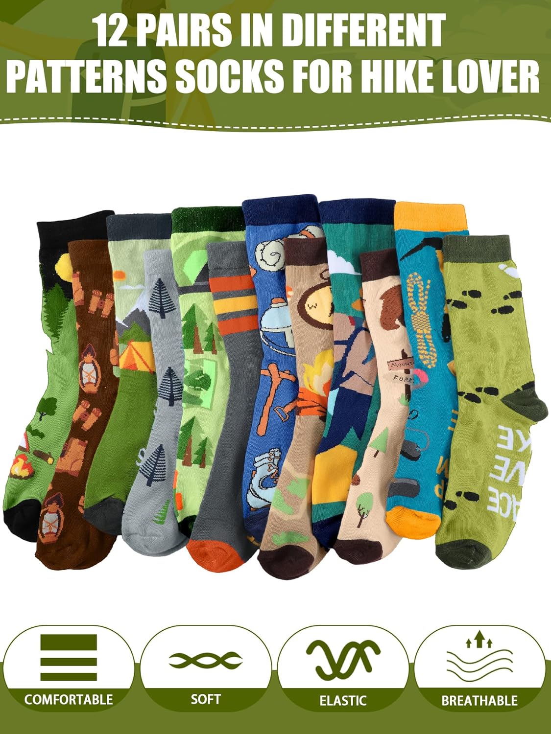 12 Pairs Funny Hiking Socks for Women and Men Adult Novelty Cotton Outdoor Crew Socks Bulk Hiking Gifts for Outdoor Hike Lovers - Image 4