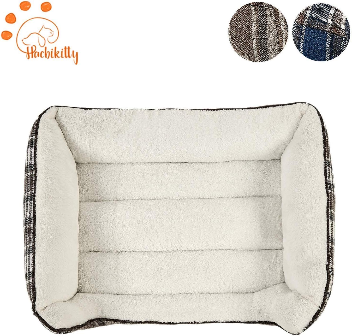HACHIKITTY Durable Dog Bed Machine Washable Medium Size Puppy Bed, Comfortable Medium Pet Bed Plaid, Brown