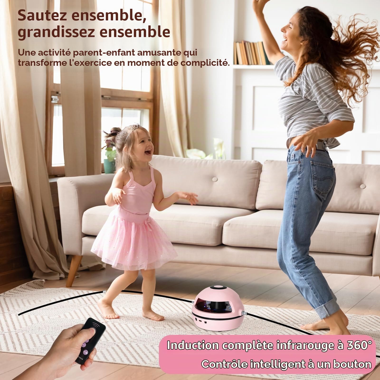 Corde à Sauter Électronique, Machine à Corde à Sauter avec Télécommande, avec 10 Niveaux de Vitesse, Compteur à Affichage LED, Musique Bluetooth, Appareil D'entraînement pour