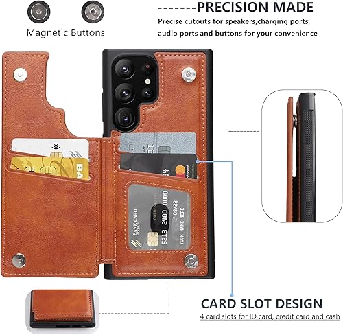 Miniatura 5 de Kedoo Funda tipo cartera para Samsung Galaxy S23 Ultra con tarjetero de piel sintética, ranura para tarjeta de bloqueo RFID, doble cierre magnético