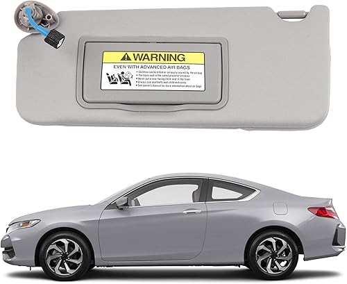 Dasbecan Visera parasol gris para el lado izquierdo del conductor con luz compatible con Honda Accord 2008-2017, reemplaza # 83280-TA5-A51ZA