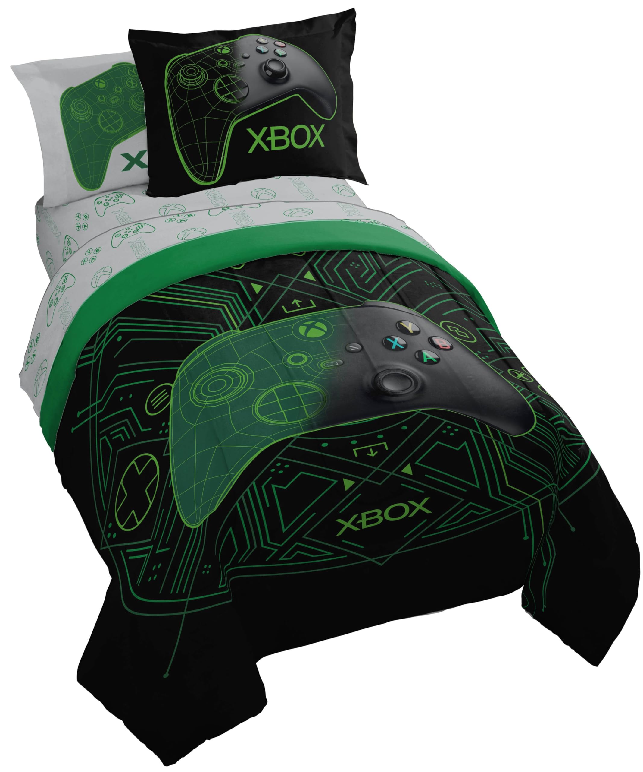 Jay Franco Kids Comforter Set Includes Sheets and Pillow Covers - Soft and Cozy Bed Set for Stylish Room Decor, Official Licensed Product, White - Xbox, 7 Piece Full