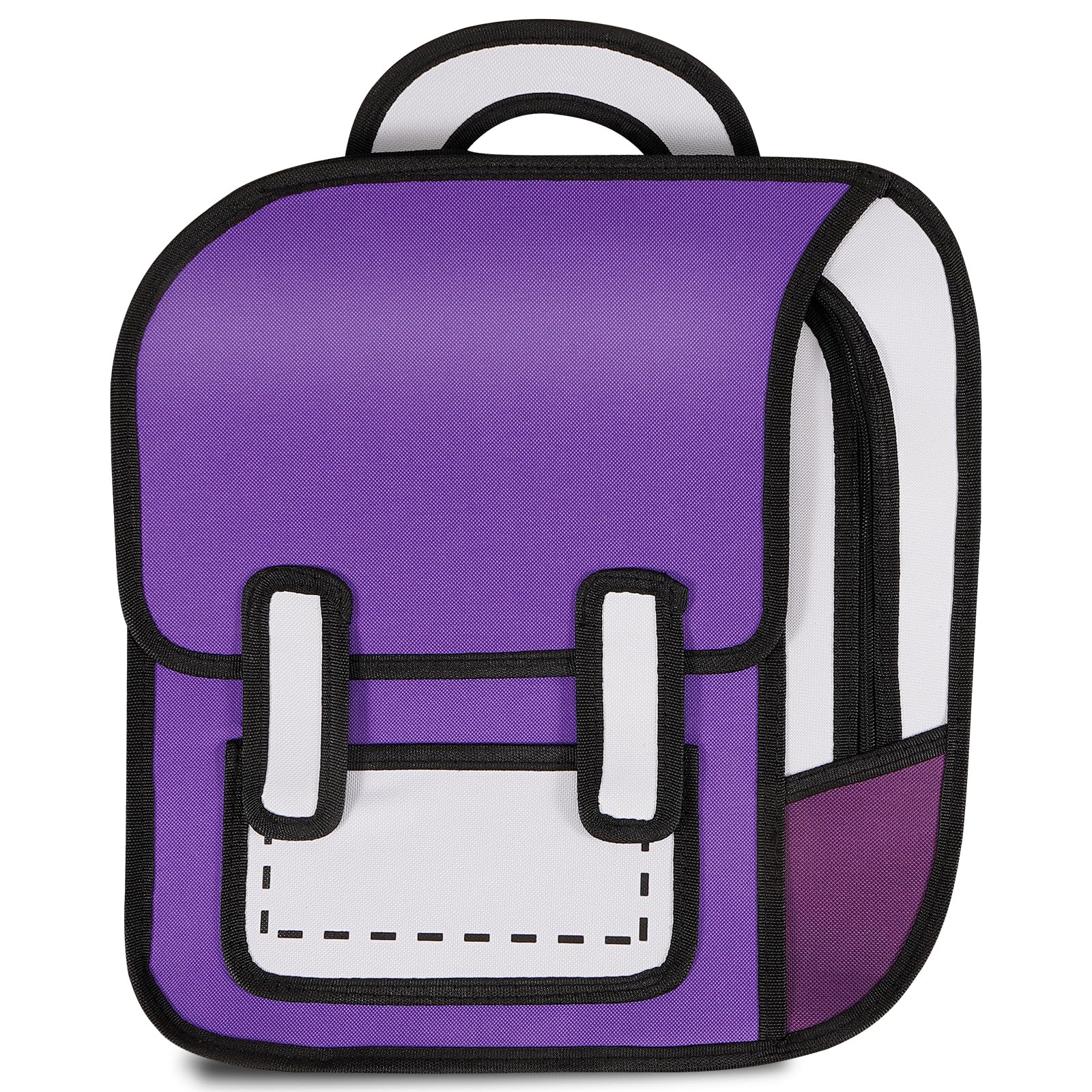 Kawaii Backpack Cartoon 3D Jump Style 2D Drawing from Comic Paper Anime Bookbag School Supplies Cute Fun Daypack (Purple)