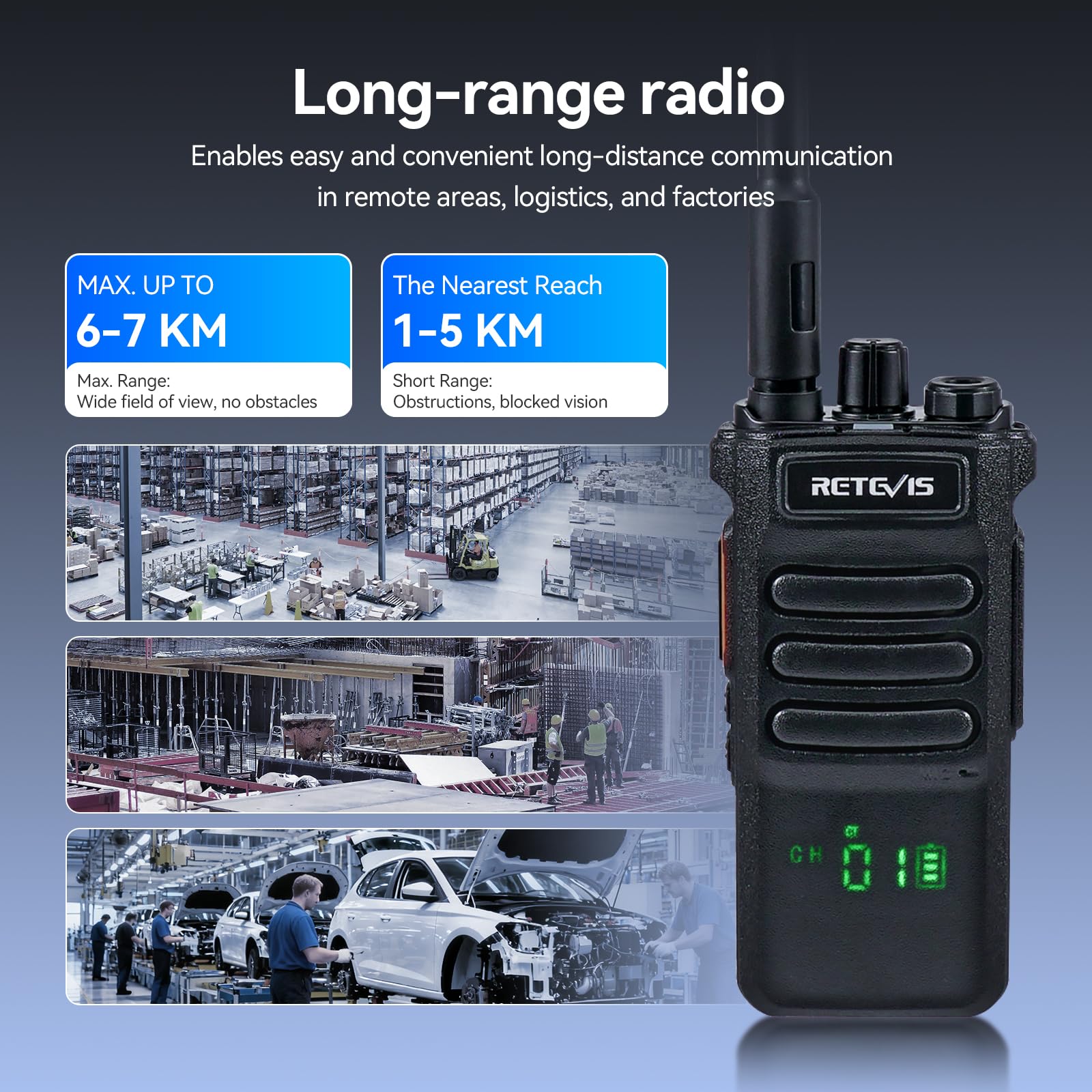 Retevis RT86 Radio Bidirezionale a Lungo Raggio, Walkie-Talkie ad Alte Prestazioni con Microfono Altoparlante, Radio Bidirezionale Portatile da 2600 mAh (Nero, Confezione da 2) (Nascondi schermo)