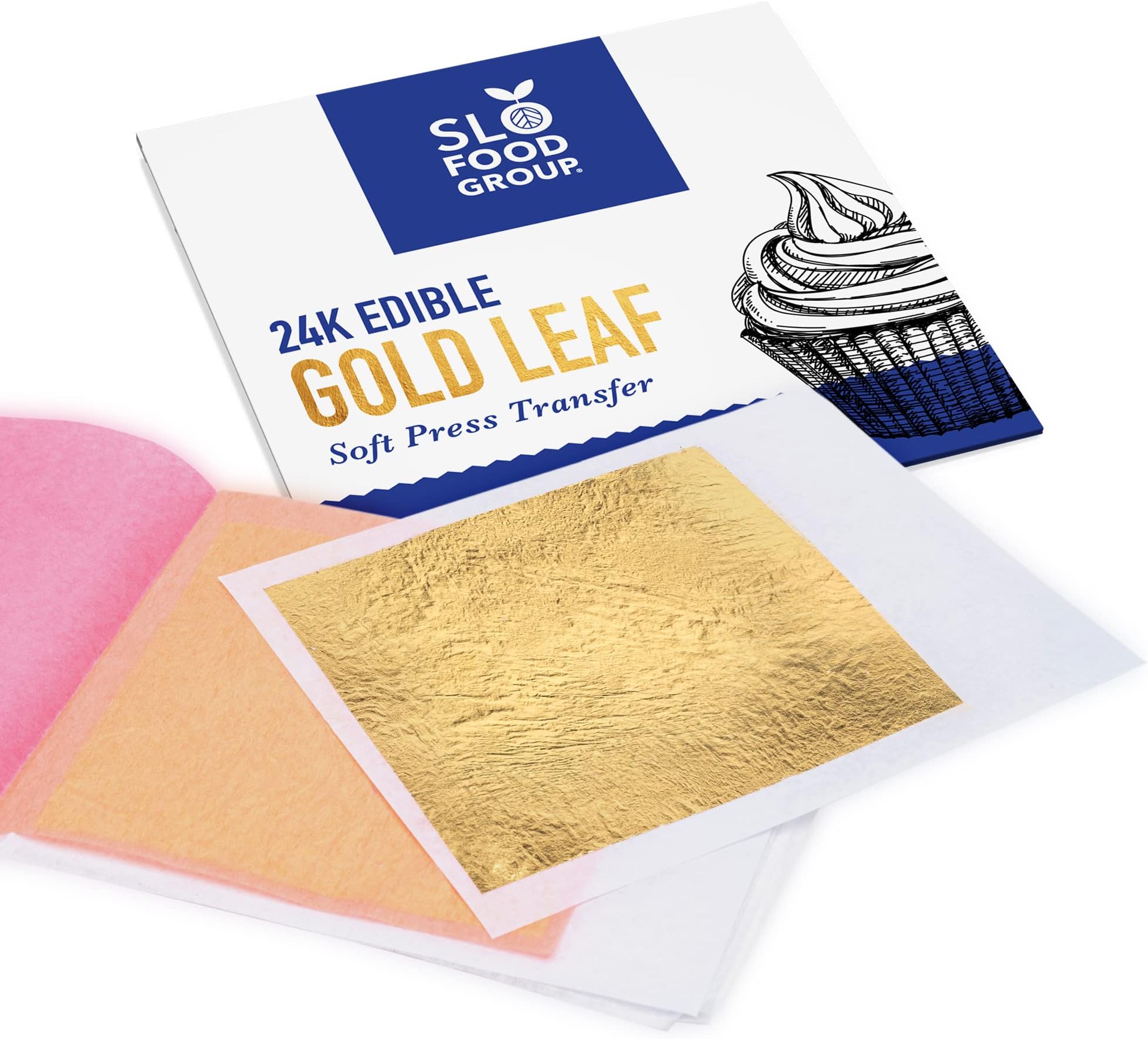 Slofoodgroup24 Karat Edible Gold Leaf (10 Soft Press Transfer Sheets of Gold Leaf per Book) 3.15 in x 3.15in Lightly Attached Transfer Leaf Sheets