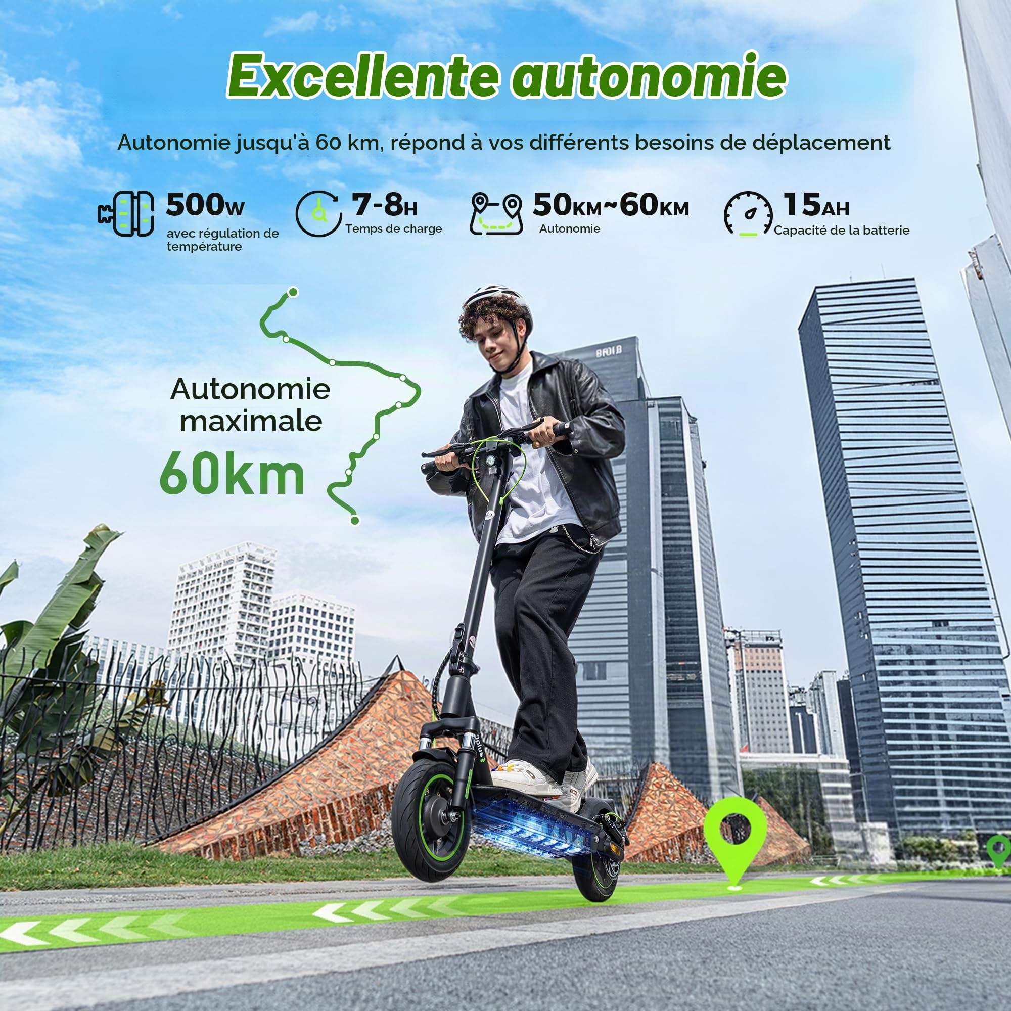 Trottinette électrique avec Homologation routière jusqu'à 60 km - Trottinette électrique avec Clignotant de 10 Pouces avec Amortissement et Application - Trottinette électrique Pliable jusqu'à 120 kg