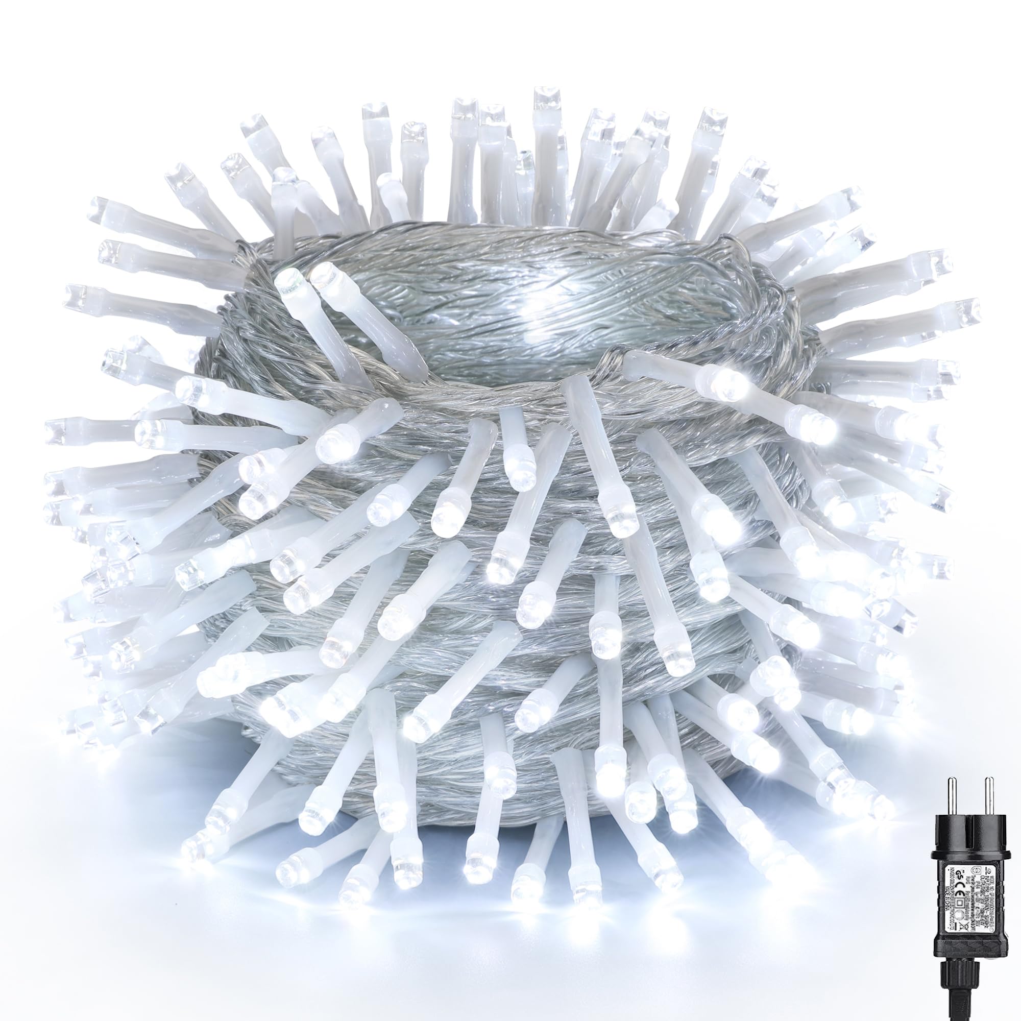 NEXVIN Luci Albero di Natale Bianco Freddo 20M 200LED Catena Luminosa con 8 Modalità, Funzione Timer e Memoria, Collegabile, Luci Natalizie da Esterno ed Interno, Cavo Trasparente