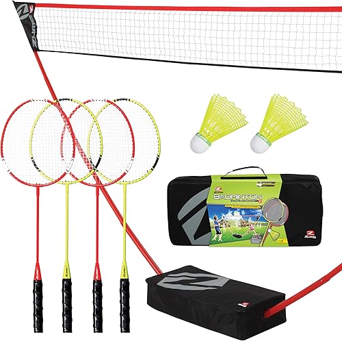 Zume Games - Juego de bádminton portátil con base independiente, se instala en cualquier superficie en segundos, no requiere herramientas ni estacas