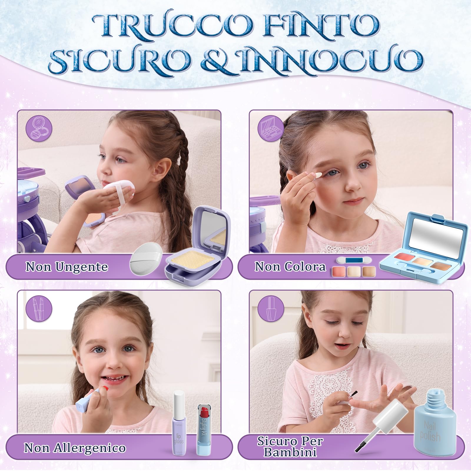 Lehoo Castello Trucchetto per Bambine 3 4 5 Anni, Tavolo Toeletta 2-in-1 Portatile con Set Trucco Finto, Trucchetto con Luci e Musica, Regalo di Compleanno per Bambine dai 3 Anni in su