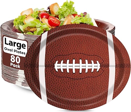 80 platos de papel ovalados de fútbol grandes de 11 pulgadas desechables de rugby americano, platos deportivos de rugby americano, para retoque de