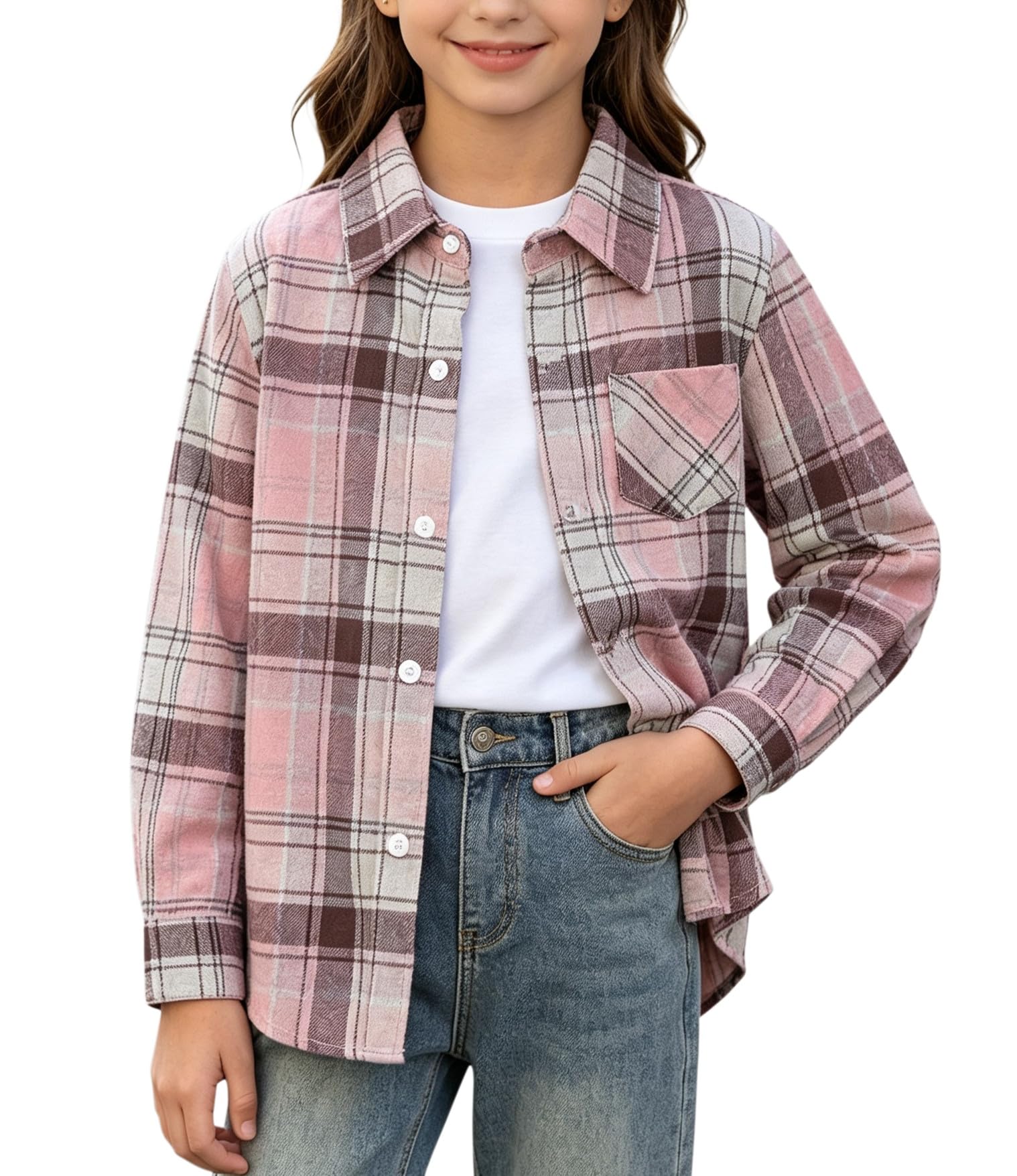 SANGTREE Womens and Girls Long Sleeve Flannel Shirt Plaid Button Down Shirt