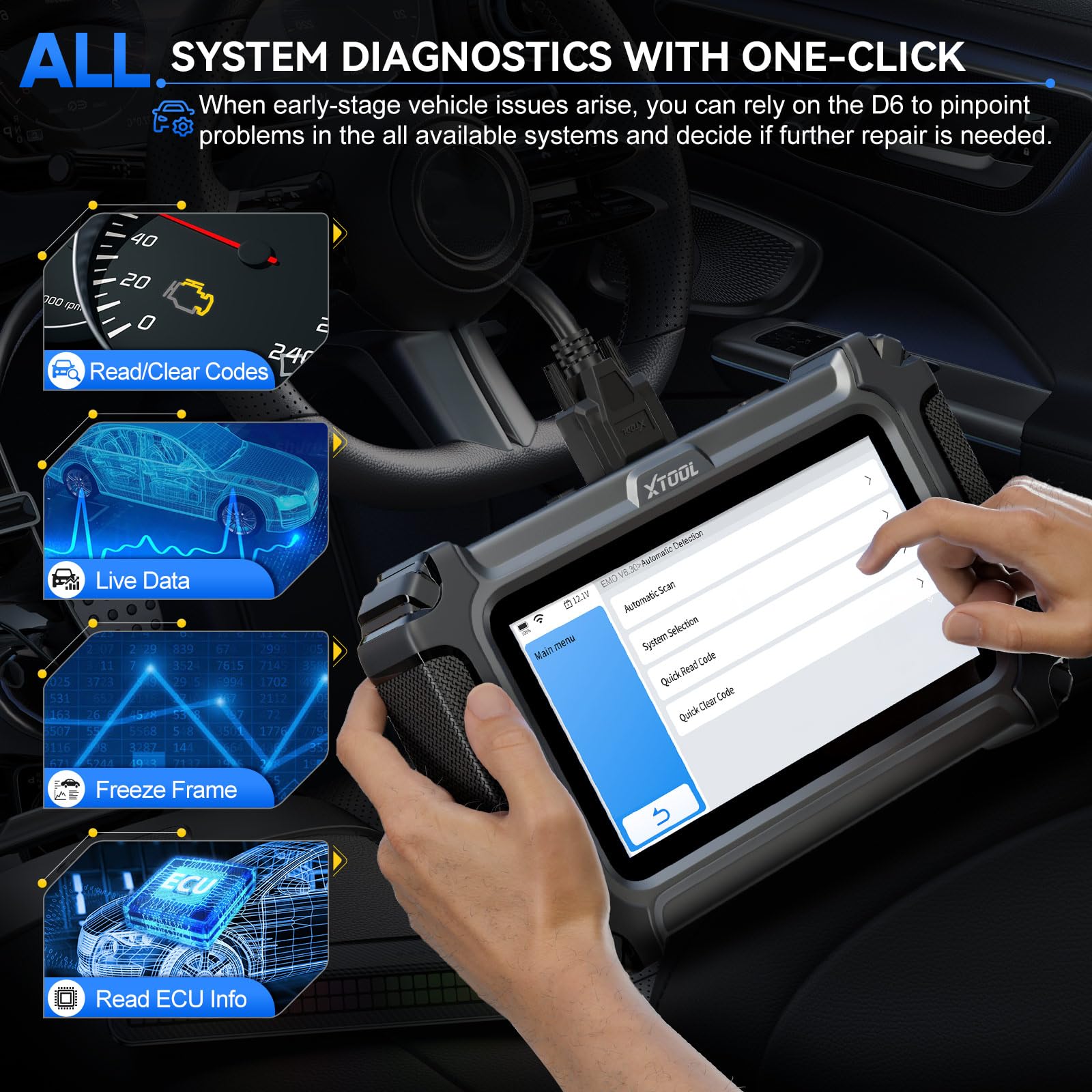 OBD2 Scanner Diagnostic Tool XTOOL D6: All System Scanner for Car with Free Updates, 15 Resets, Throttle Body Relearn, ABS Bleed, FCA AutoAuth & CAN FD, 2025 Upgrade Ver. of XTOOL D5/D5S