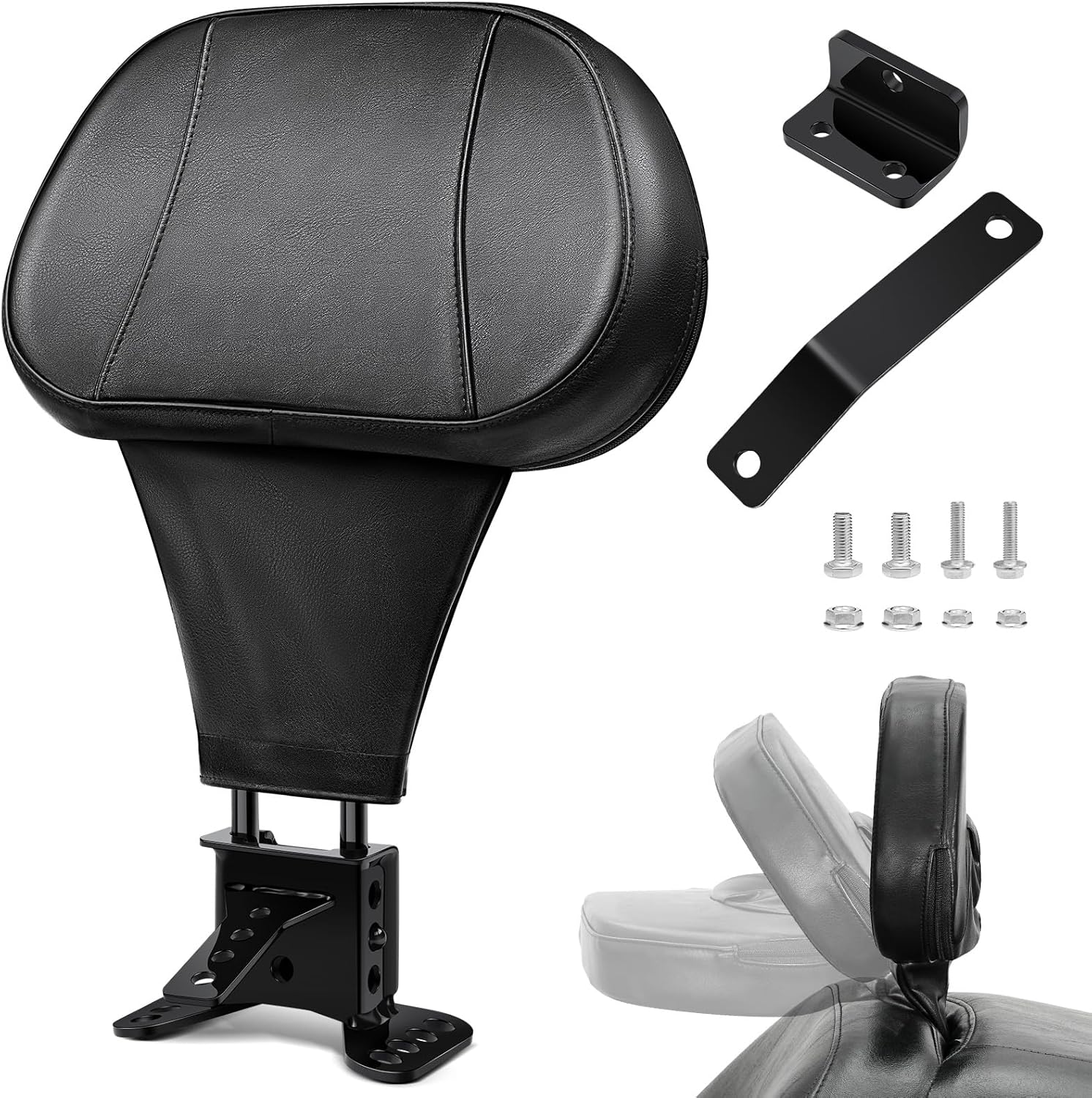 Benlari Rider Driver Backrest Adjustbale Detachable Plug-in Rear Back Rest Pad Kit Fit for Harley Davidson Touring Street Glide Road Glide Electra Glide Road King CVO 1997-2024(Gloss Black)