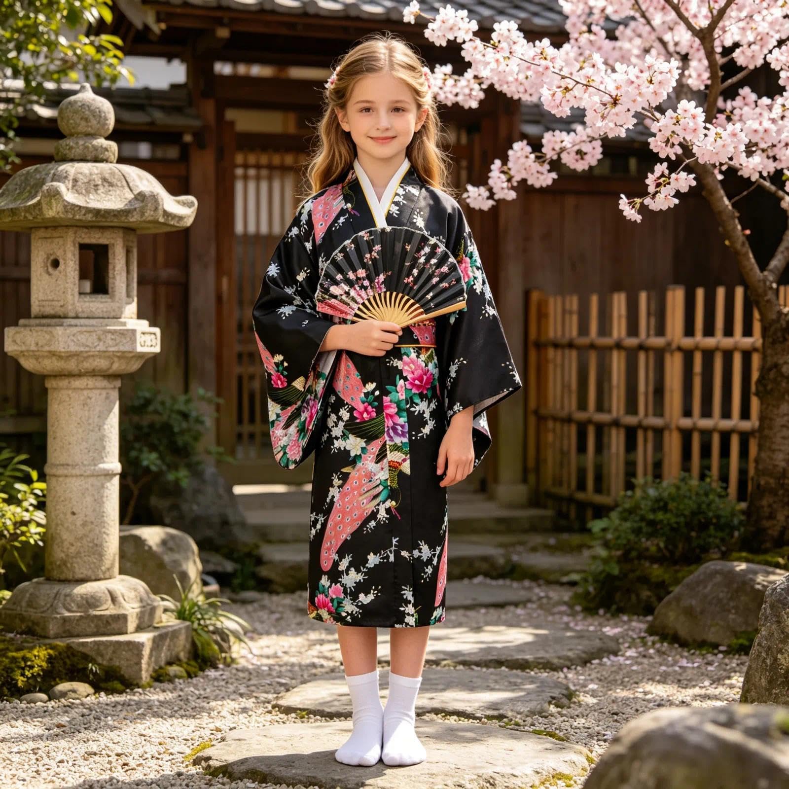 Niños Yukata Vendimia Estilo Japones - Niña Kimono Tradicional Ropa Seda Tela Túnica Desgaste Boda Partido Actuación Vestido