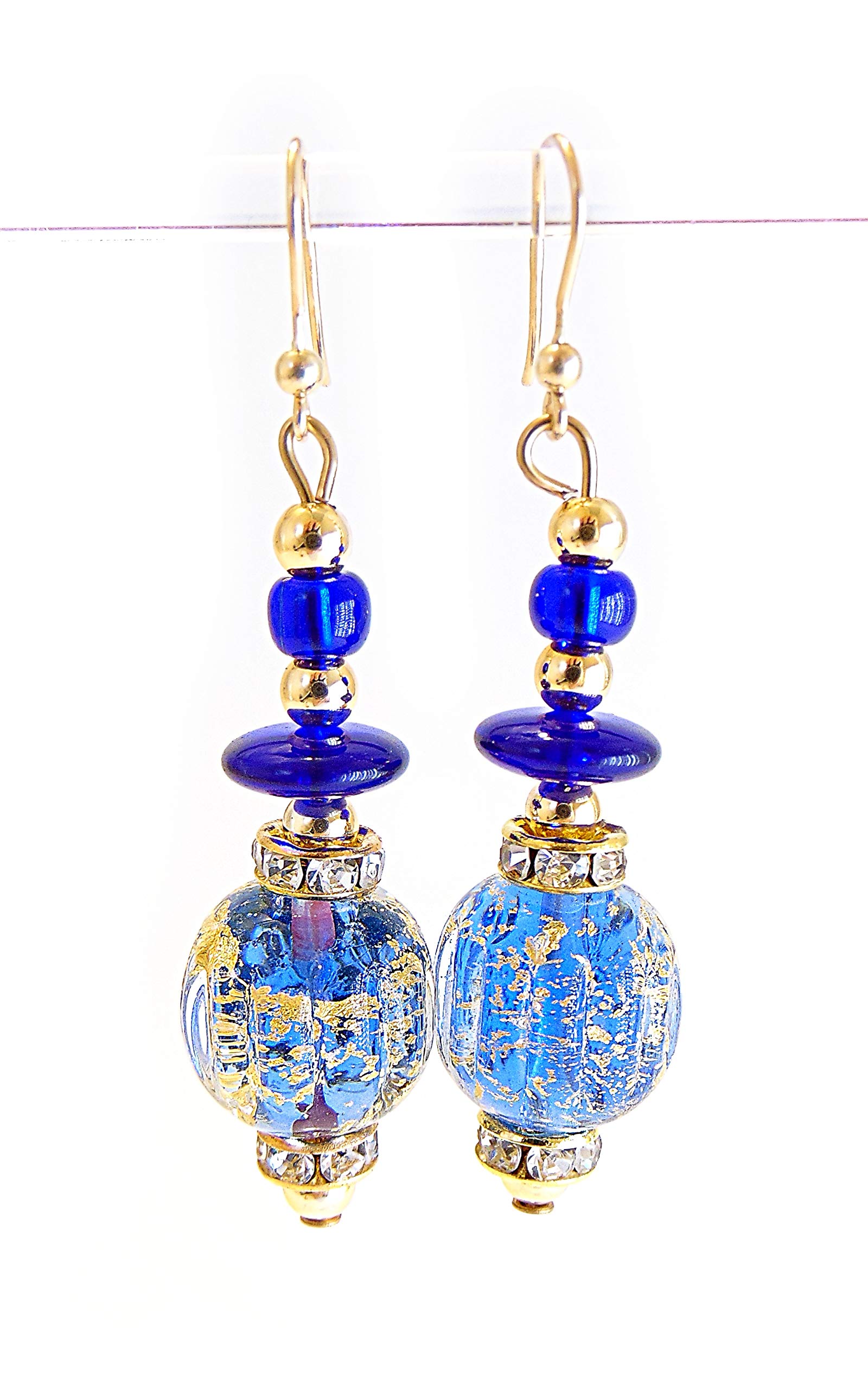 Orecchini da Donna con perle in Vetro di Murano Originale, Collezione Diana, con foglia in oro 24kt, Made in Italy certificato