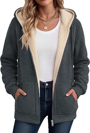  Women Sherpa Fleece Jacket Zip Up Thick Warm Hoodie Fall Winter Coat