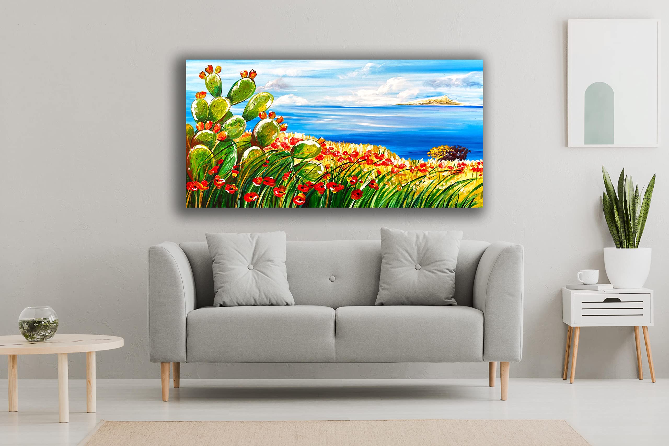 DIAMOND HOME Dipinto a Mano Acrilico su Tela con Telaio d'Abete - Quadro Materico Rettangolare con Dettagli in Rilievo - Made in Italy da Pittori Specializzati (50x100) ISOLA-50x100
