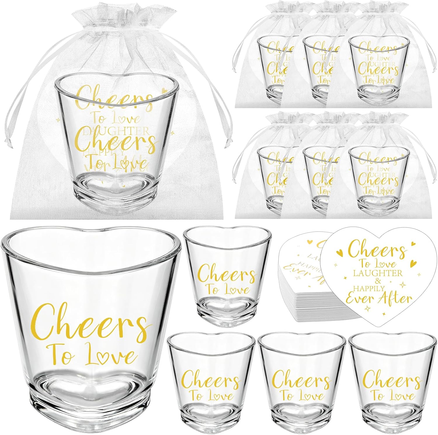 50 Sets Wedding Favors Heart Shot Glasses Cheers to Love Acrylic Cups