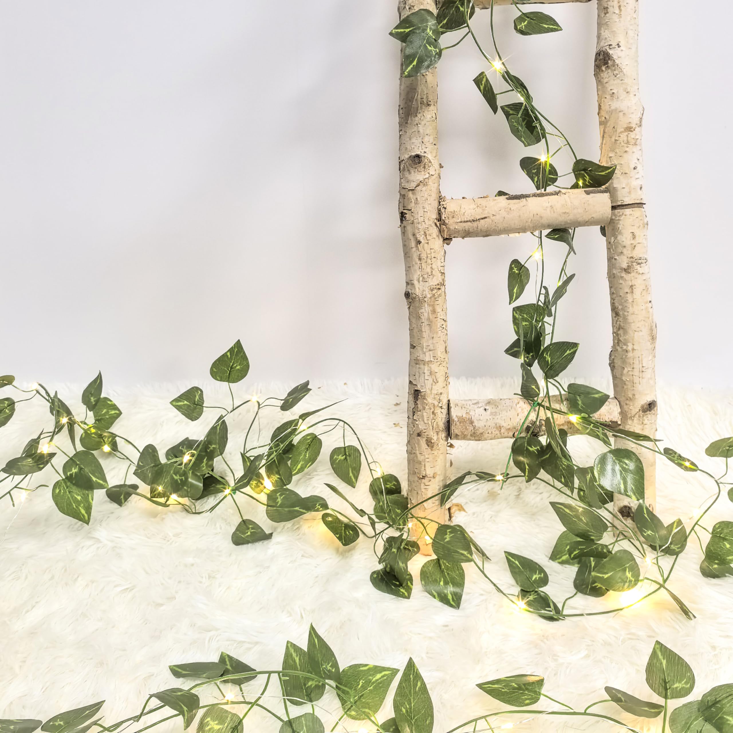 33Ft Fake Foliage Garland with 100 LED Fairy String Lights, Artificial Ivy Leaf Garland Artificial Greenery Ivy Vine Plants Hanging Vine Faux Flowers Decoration for Indoor, Outdoor, Kitchen, Garden
