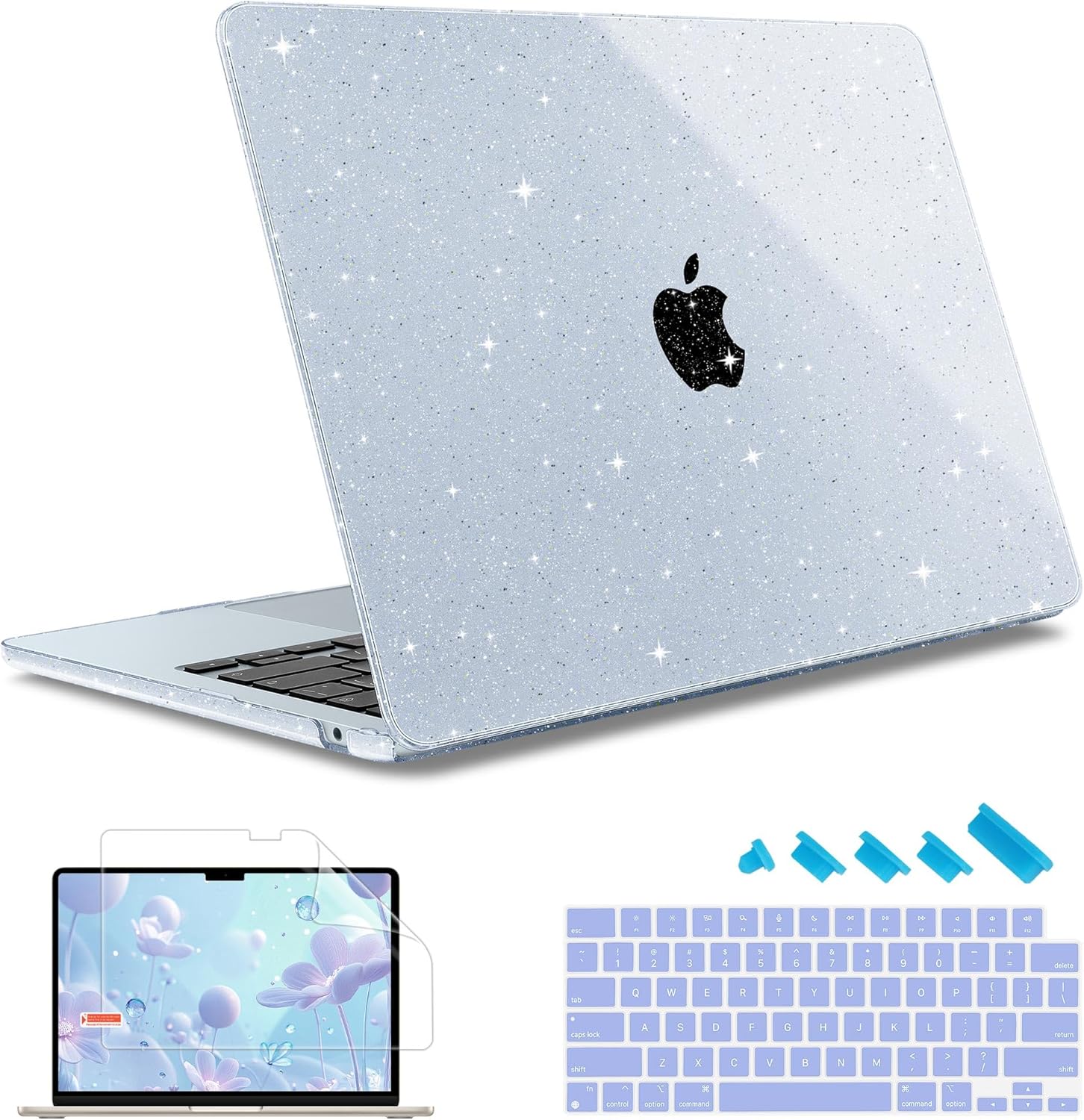 May Chen Case for MacBook Air 13/13.6-inch (M5/M4/M3/M2, 2022-2026 Models A3449 A3240 A3113 A2681), Lightweight | Closes Seamlessly | Ideal for Work Hard Shell Case, Blue Glitter