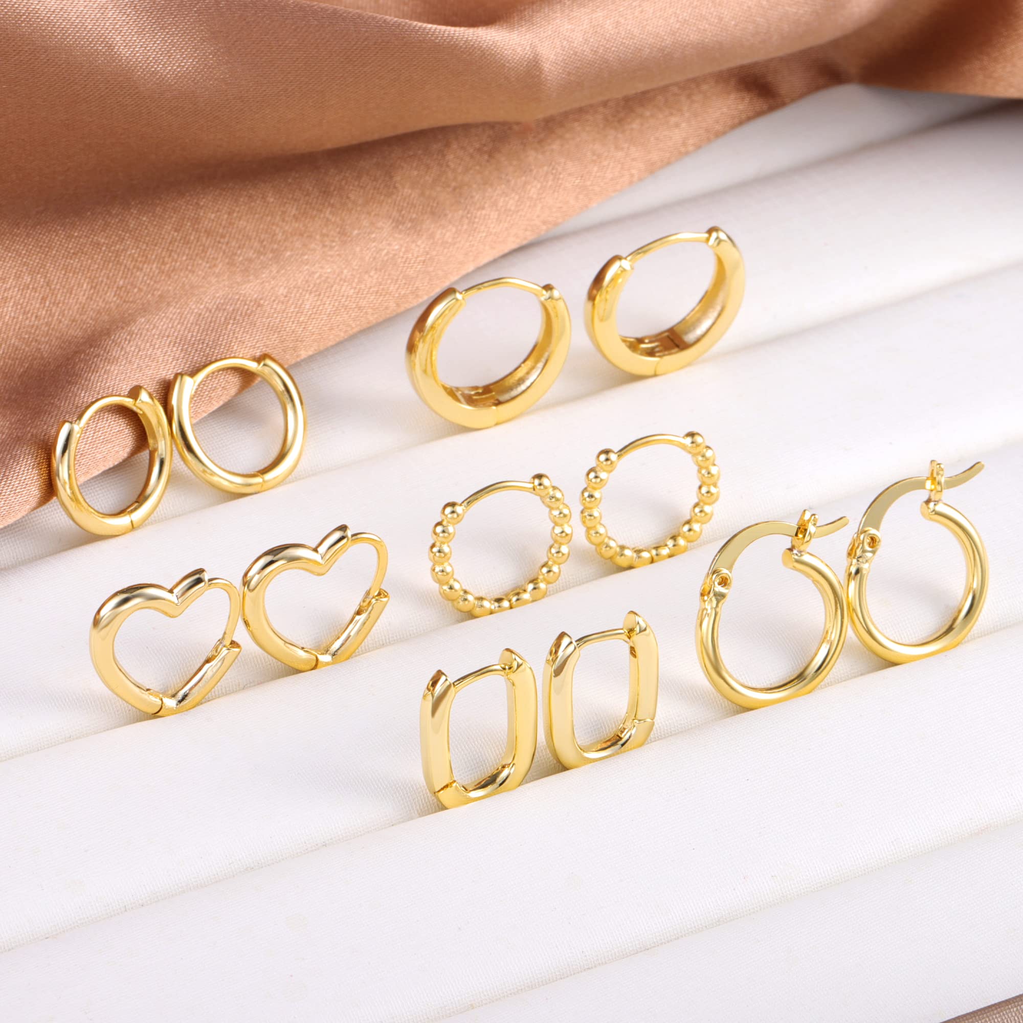ALEXCRAFT Piccoli Orecchini a Cerchio, Orecchini Per Polsini Auricolari Da Donna, Orecchini a Cerchio Intrecciati Da Donna, Orecchini a Cerchio Spessi Vintage Ipoallergenici In Oro e Argento (9 Paia)
