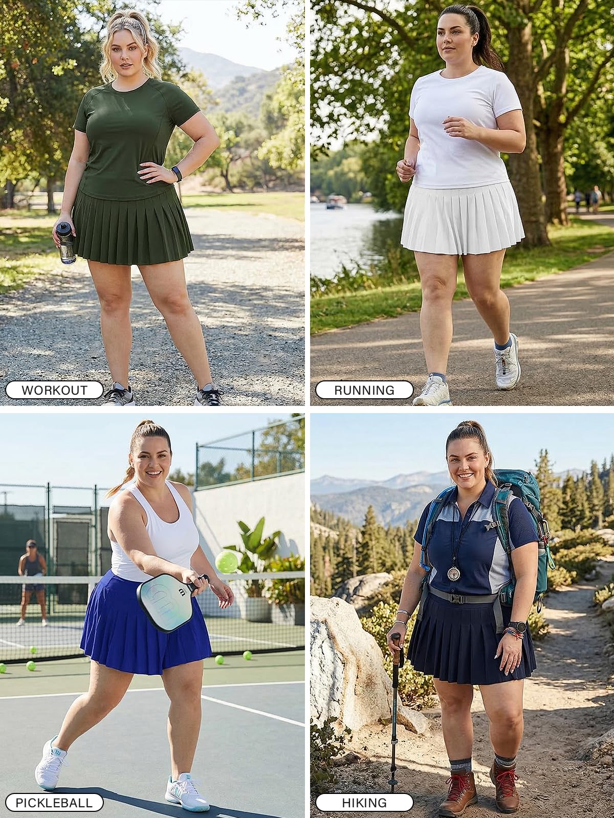 Moon Wood Tennisrock für Damen, in Übergröße, plissiert, hohe Taille, leicht, athletisch, Golf-Skorts, Workout-Röcke