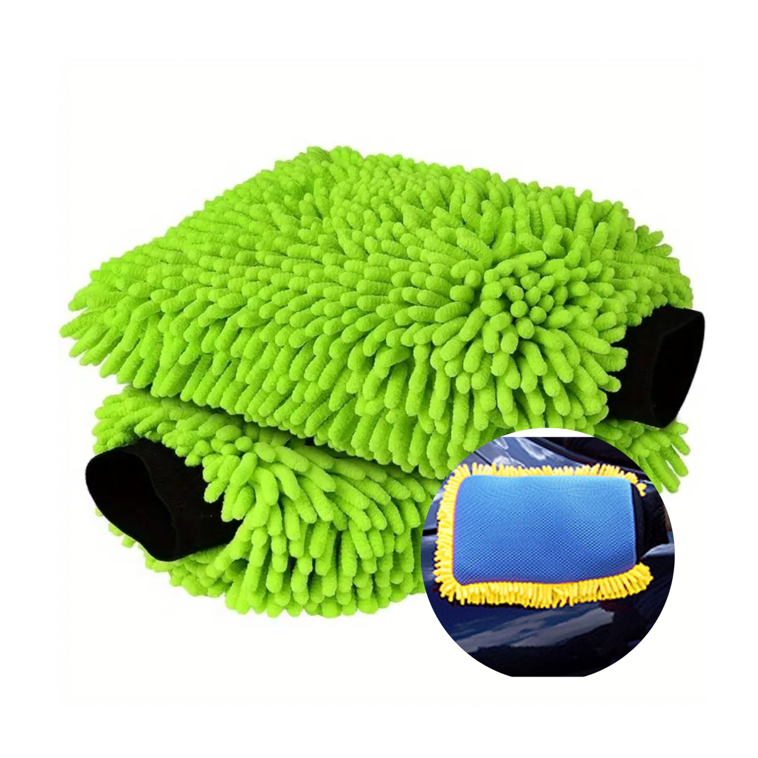 Tek Automotive Orange, Green, Yellow (Colours Will Vary) Twin Pack 2In1 Microfibre Wash Mitts - Double Sided Noodles & Mesh Car Cleaning Gloves, Car Washing Kit Essential, Scratch-Free, Tar & Grime Removal, Super Absorbent, Car Care Products