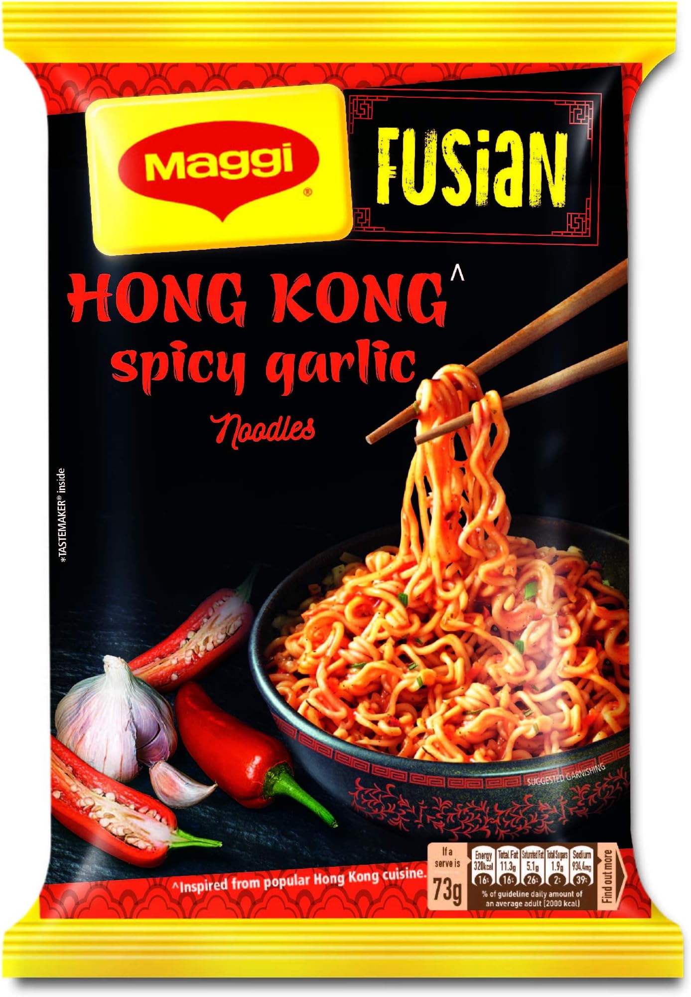 Fusian Hong Kong Spicy Garlic Noodles Pouch, 73 grams