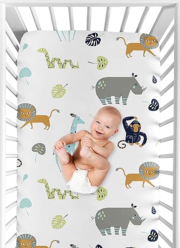 Miniatura 4 de Sábana bajera ajustable para cuna para bebé o niño pequeño, color turquesa y azul marino para la colección Mod Jungle por Sweet Jojo Designs