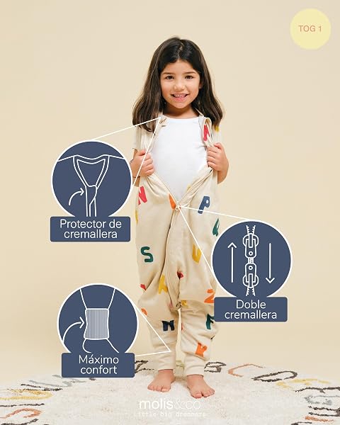 molis&co - Pijama Manta con Pies 1.0 TOG - 80 cm (2 años) - Ideal para Primavera y Otoño - 100% Algodón (Oeko-Tex 100) - ABC - 3